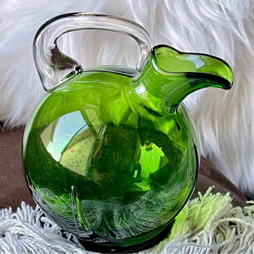 Cambridge Glass | Farber Bros Krome Kraft | Vtg | Green Glass Decanter/Pitcher